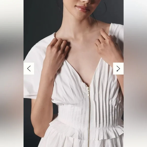 Anthropologie V-Neck Zip-Front Midi Dress White Cotton Dress Women’s Size M NEW - Picture 4 of 12